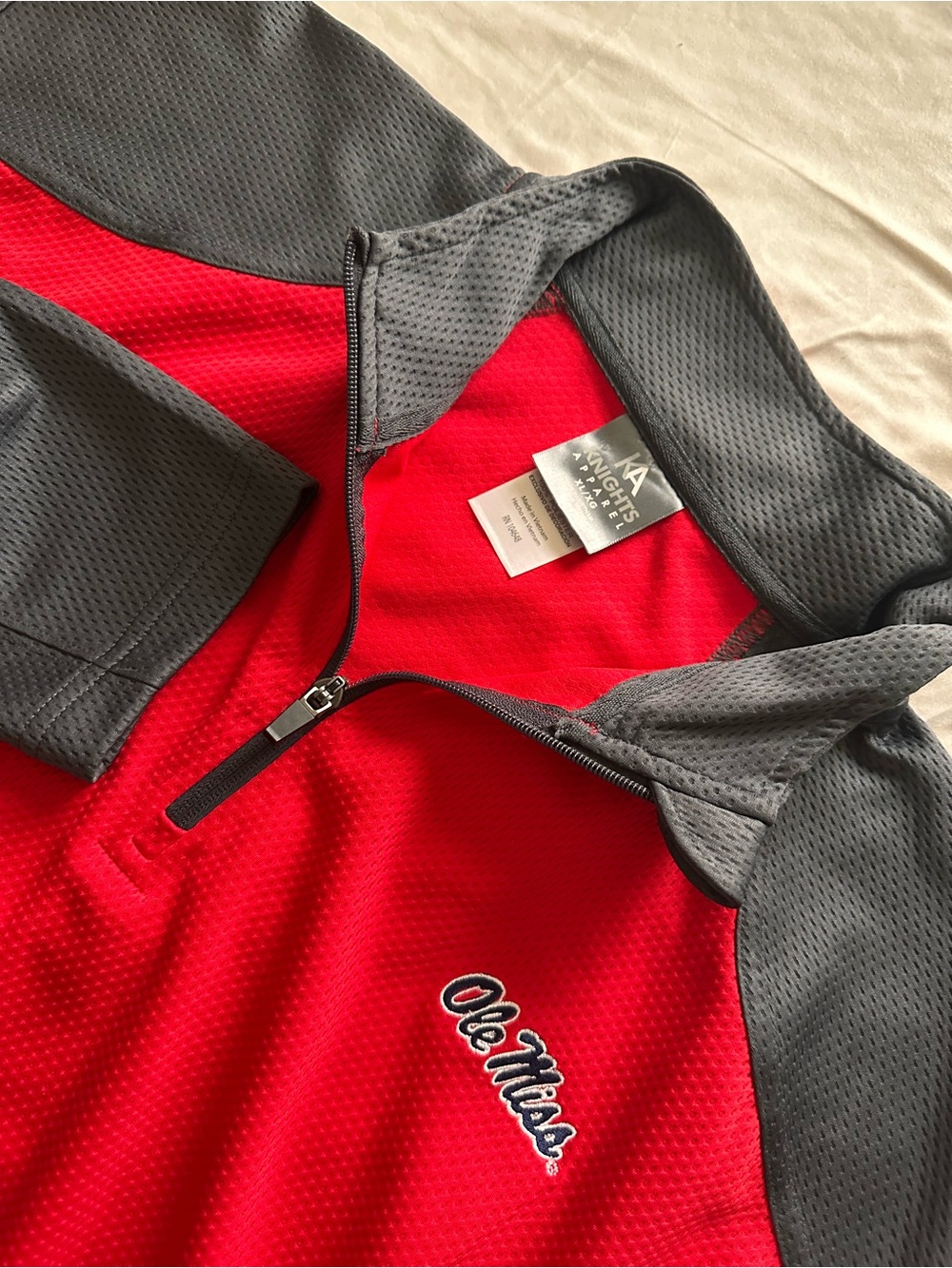 Knights Apparel Men's XL Red Gray Collared 1/4 Zip Pullover Polo Ole Miss Rebels